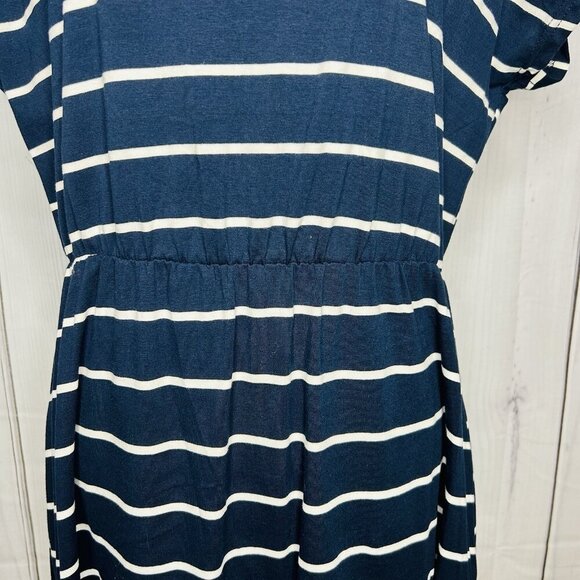 Women's Navy with White Stripes Short-Sleeve Dress Size 2XL Elastic Waist NWOT - Picture 3 of 11